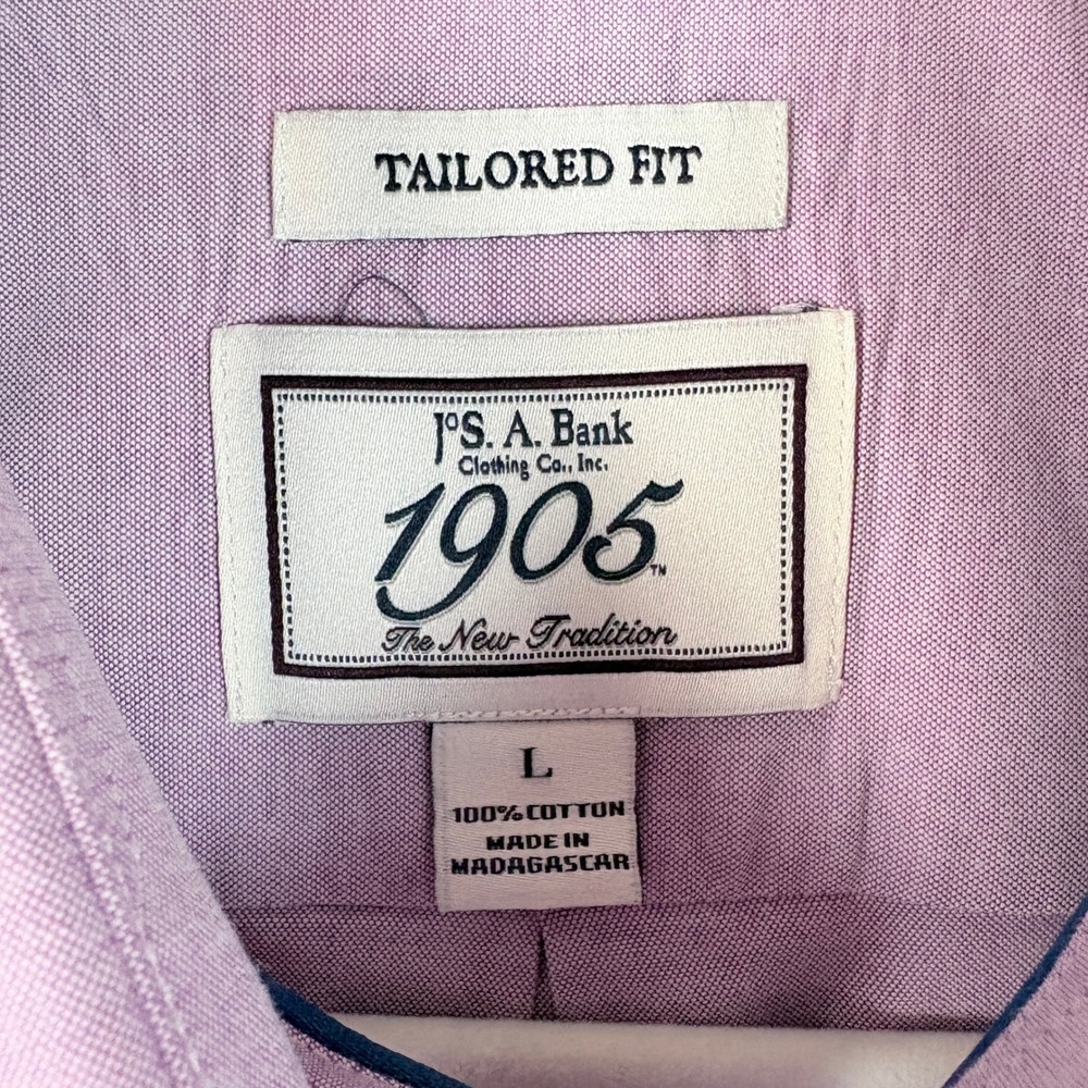 Jos A Bank 1905 Shirt Men Large Purple Excellent Tailored Fit Button Down Oxford - Picture 2 of 12